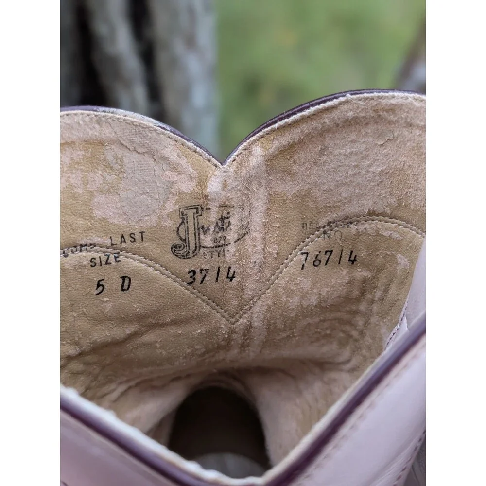 Justin Roper Women's PEARL Pink Leather Boots Women's 5 D Western Cowboy Rodeo